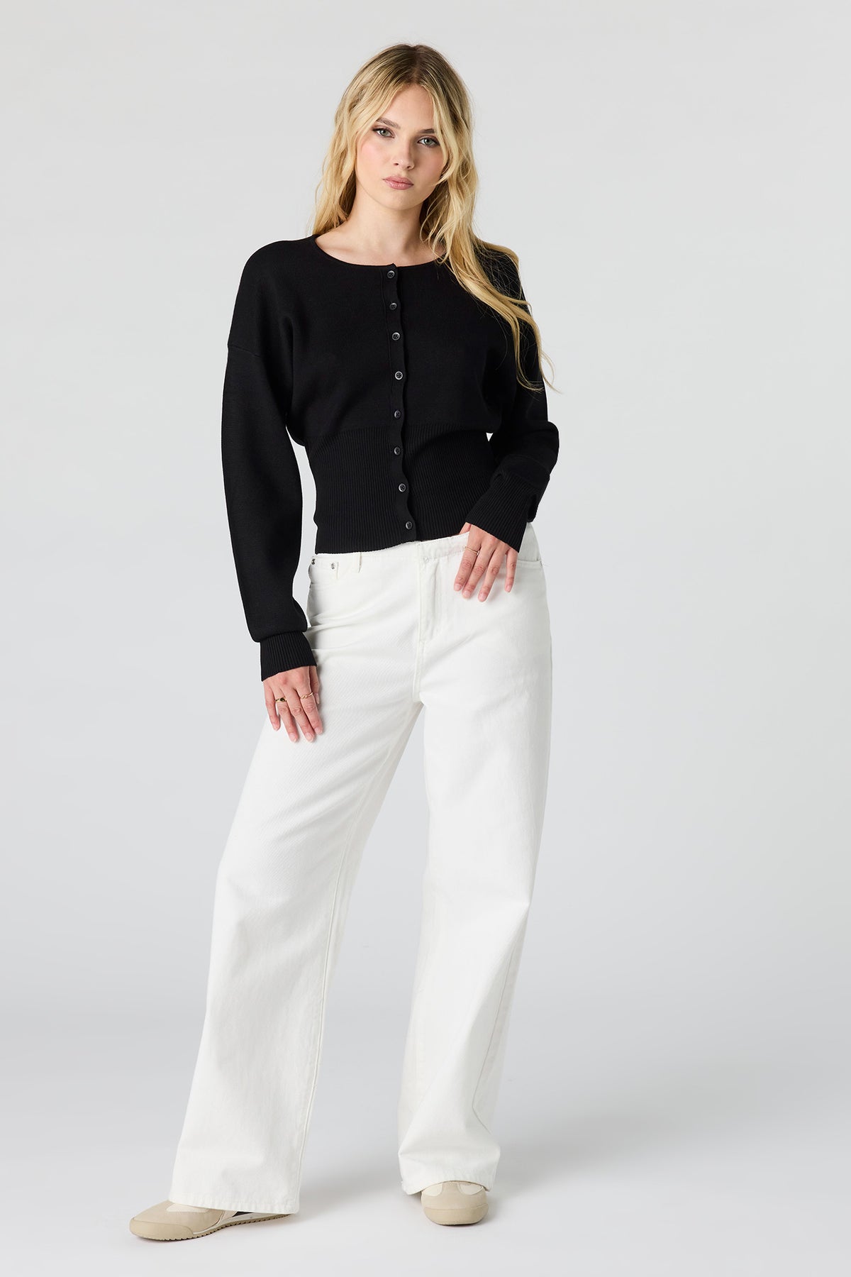 Alt View 3. Button-Up Cardigan - Black