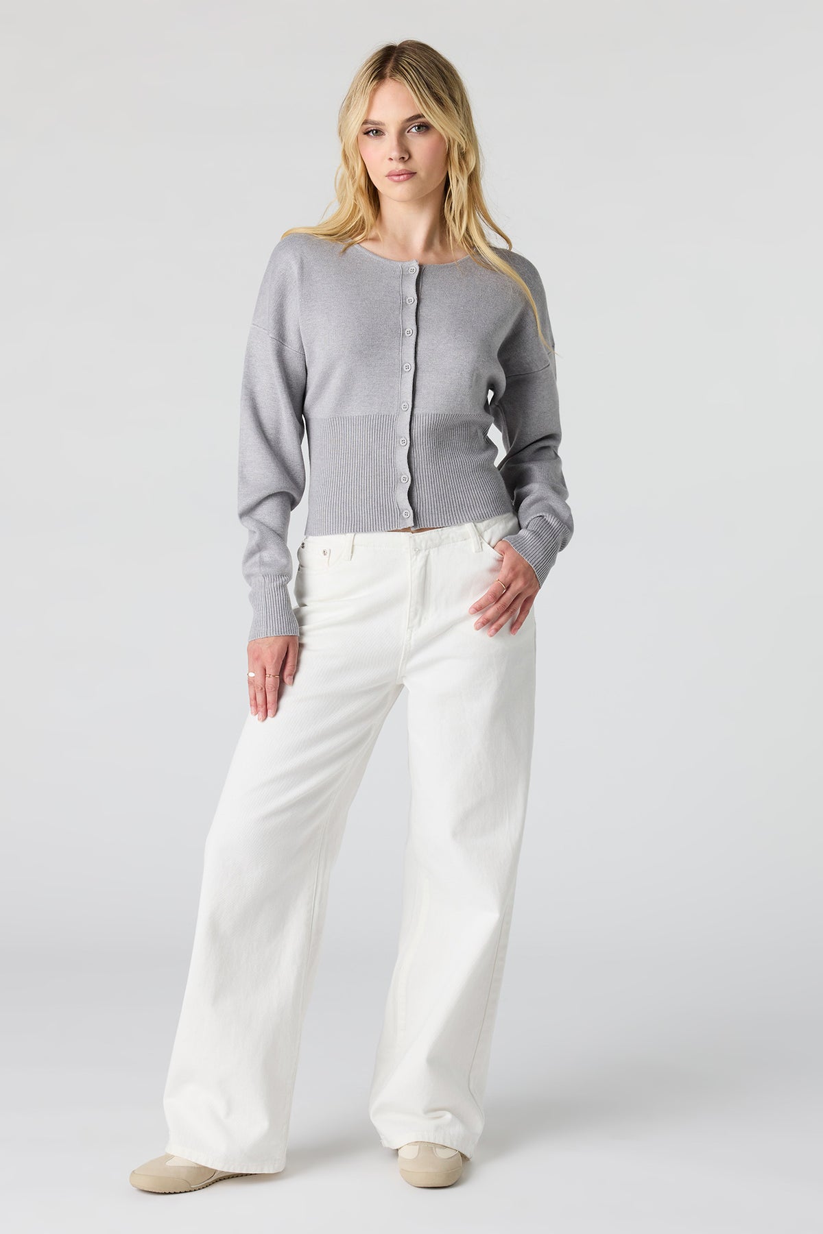 Alt View 3. Button-Up Cardigan - Heather Grey