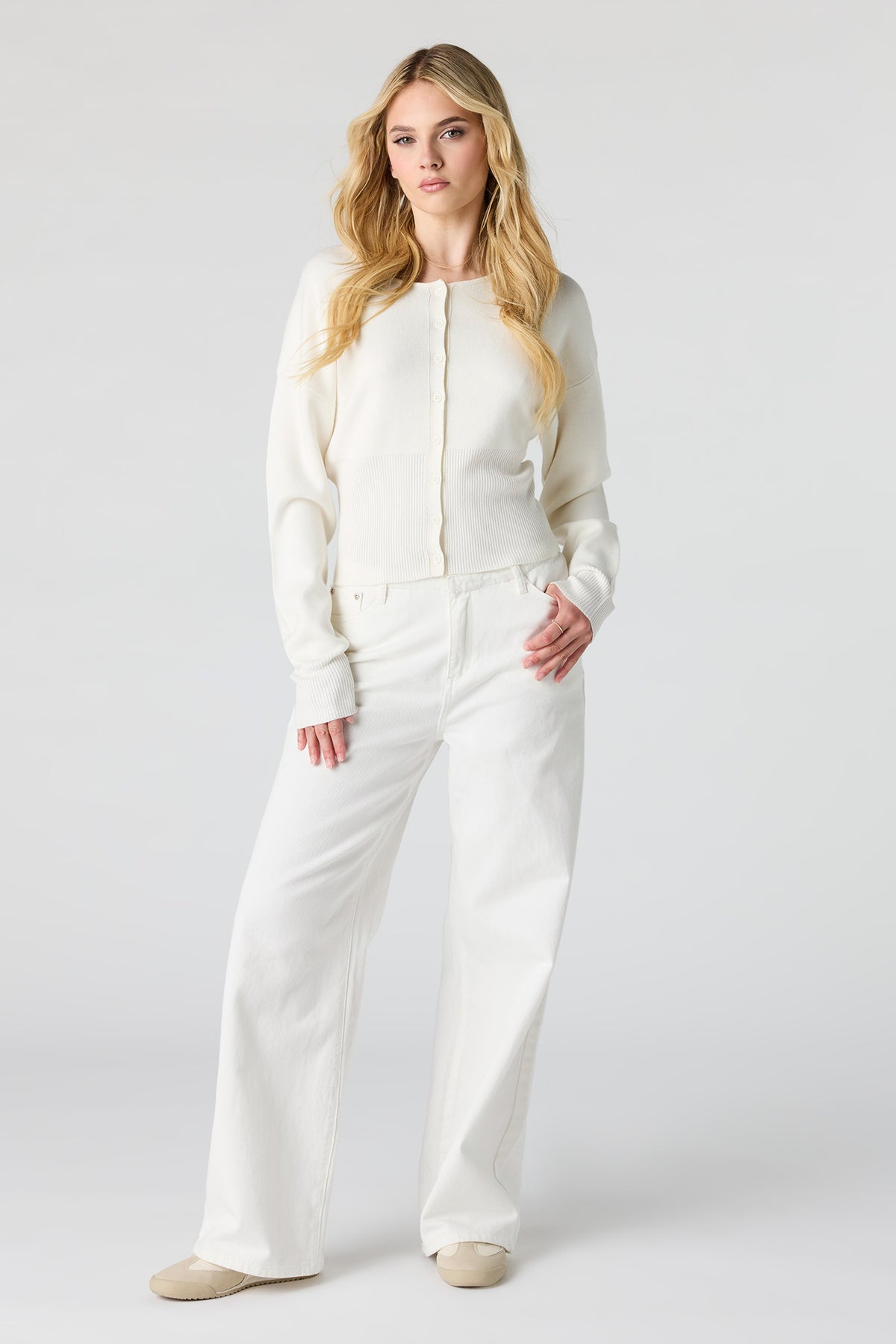 Alt View 3. Button-Up Cardigan - Cream