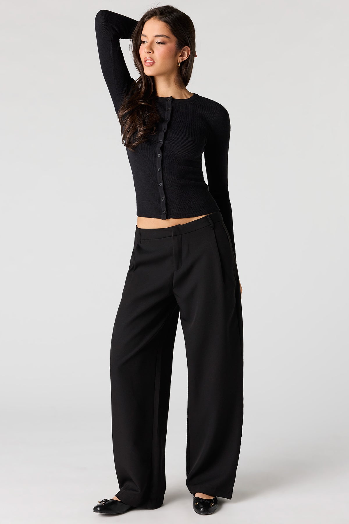 Alt View 3. Ribbed Button-Up Fitted Sweater - Black
