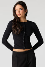 Ribbed Button-Up Fitted Sweater
