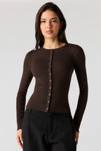 Ribbed Button-Up Fitted Sweater