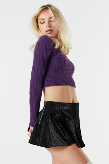 Fuzzy Ribbed Knit Cropped Sweater – Urban Planet