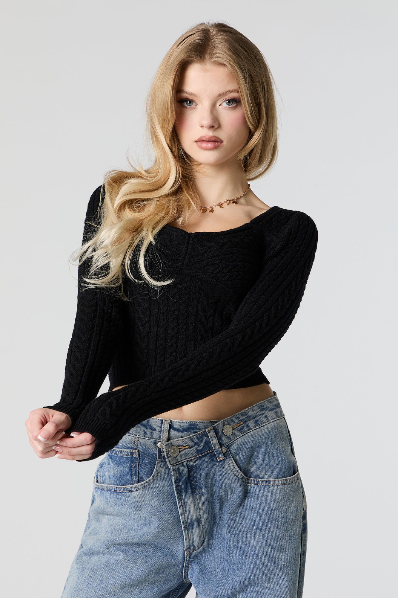 Cable Knit Sweetheart Sweater