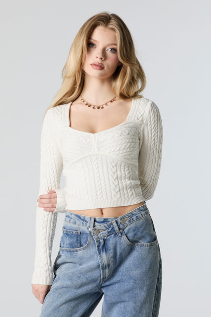 Cable Knit Sweetheart Sweater