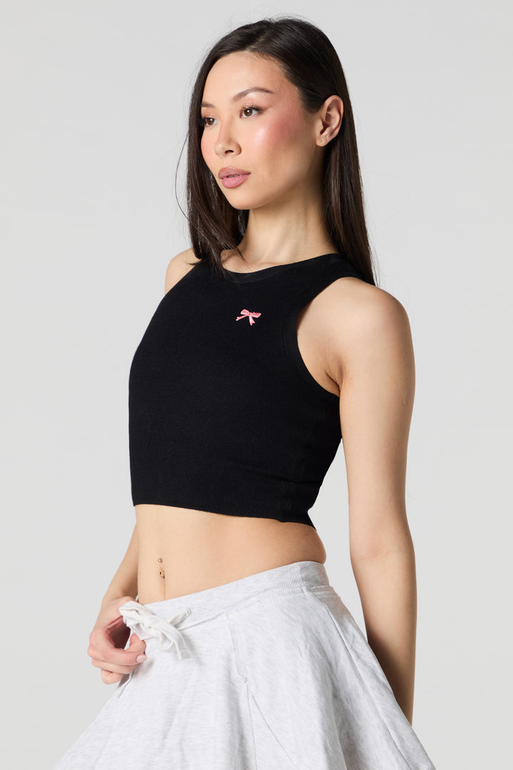 Débardeur court en tricot avec motif brodé