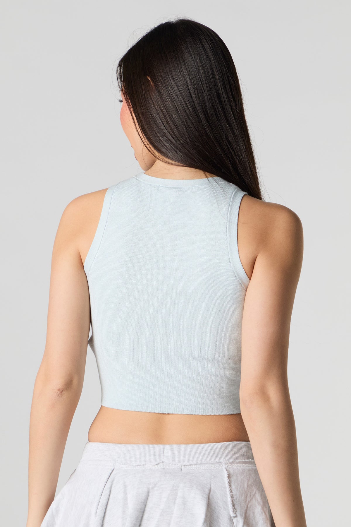 Alt View 2. Embroidered Knit Cropped Tank - Blue