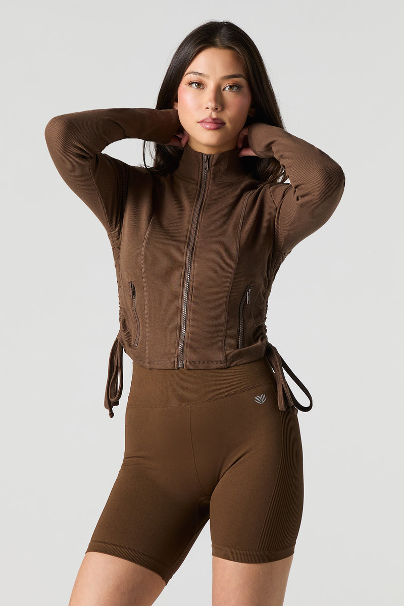 Haut côtelé à glissière et manche longue Active