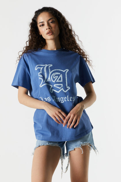Los Angeles Blue Graphic Oversized Boyfriend T-Shirt