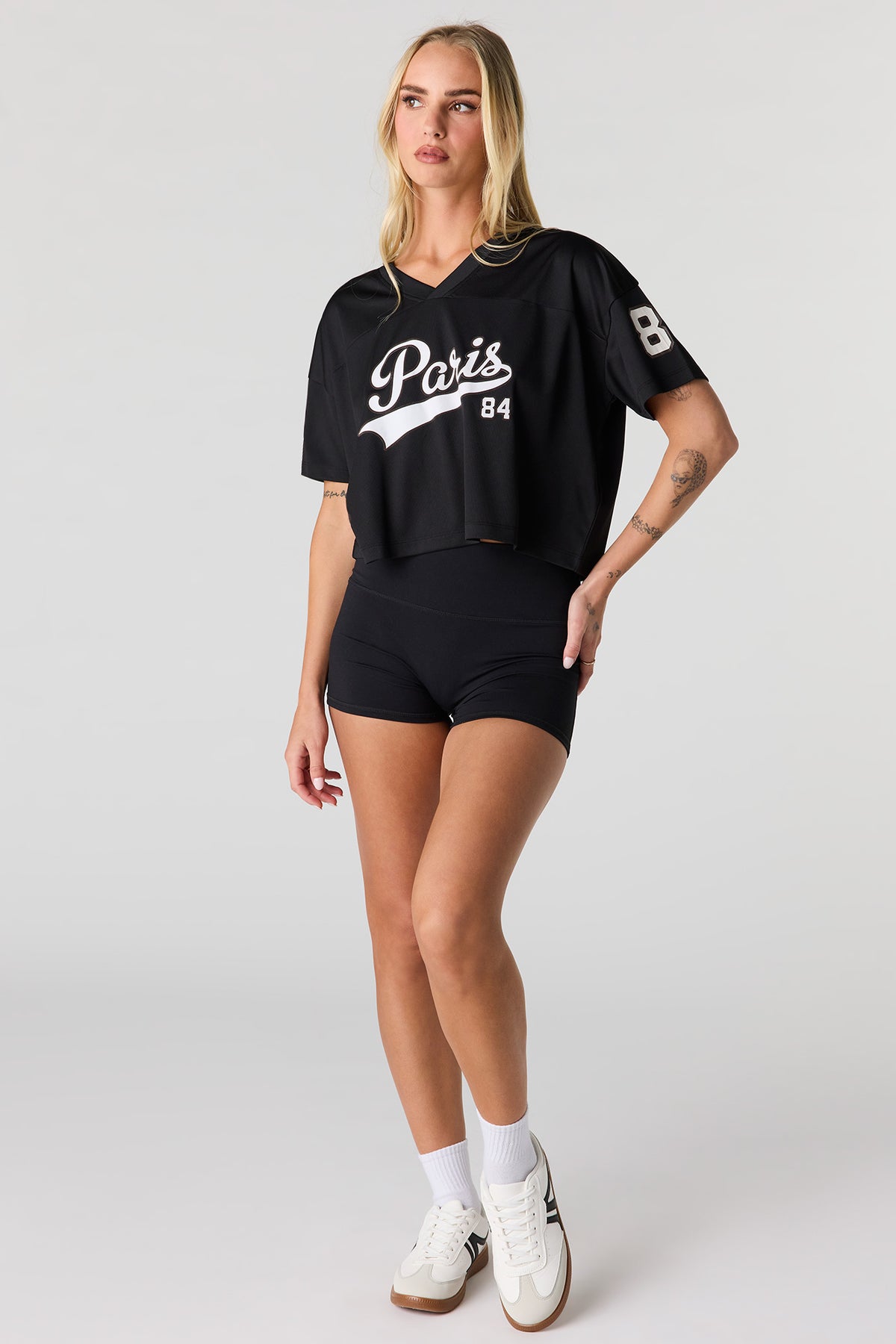 Alt View 3. Graphic Boxy Crop Jersey - Black