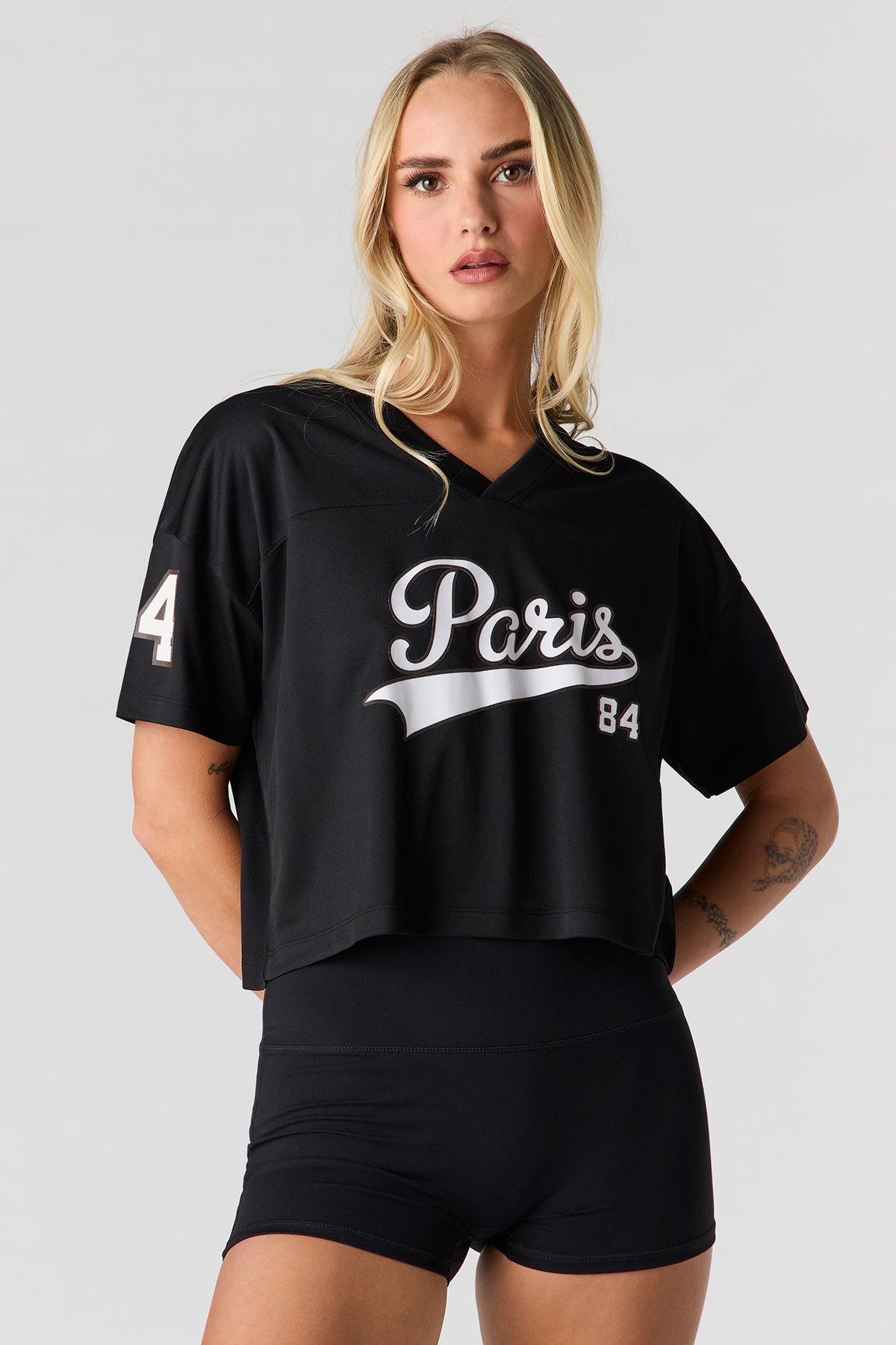 Graphic Boxy Crop Jersey - Black