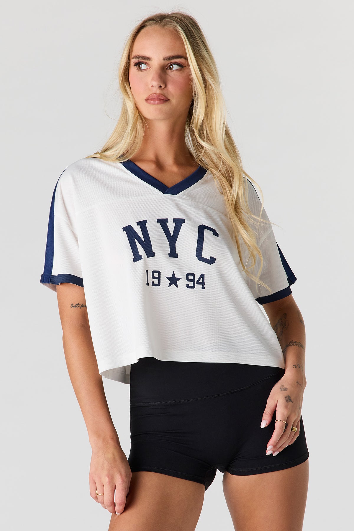 Graphic Boxy Crop Jersey - Off White