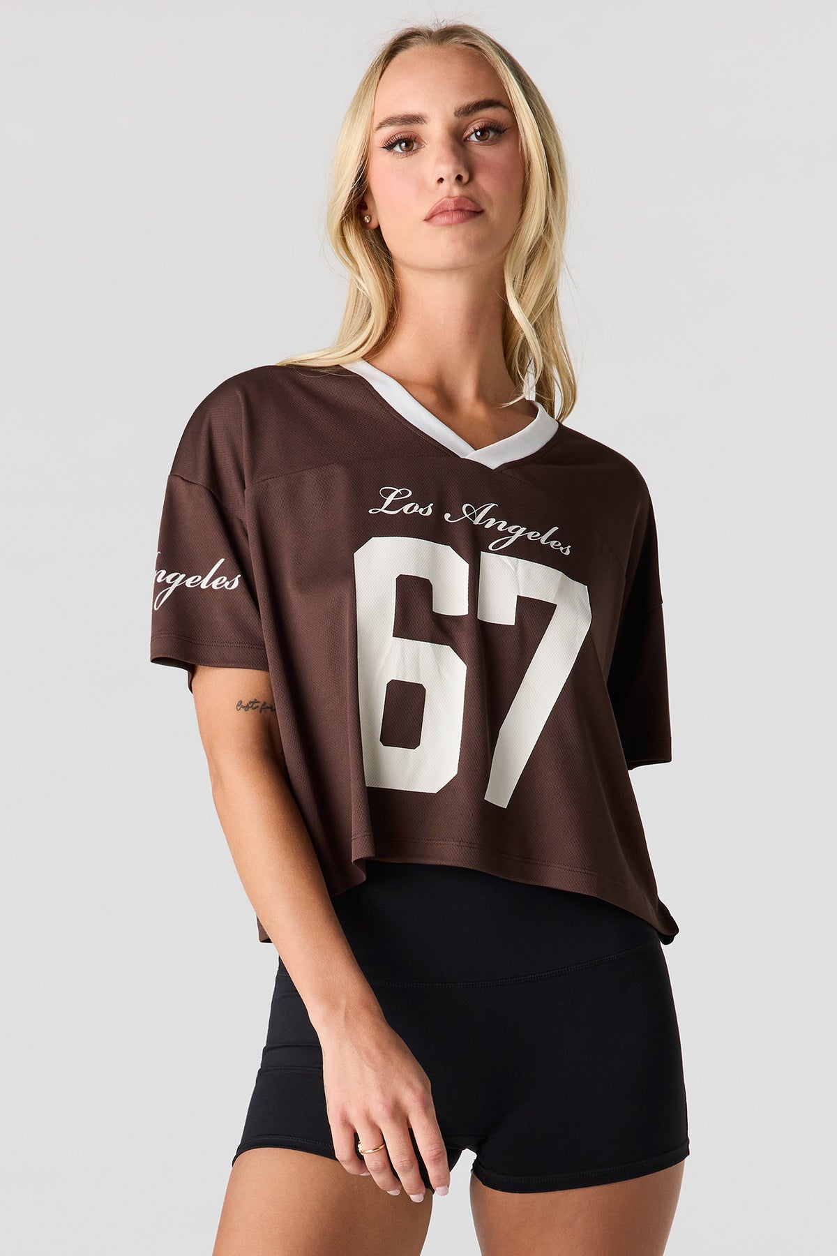 Graphic Boxy Crop Jersey - Brown