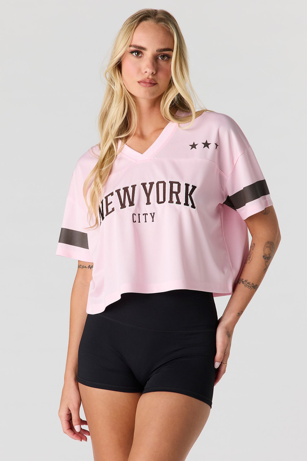 Graphic Boxy Crop Jersey - Pink