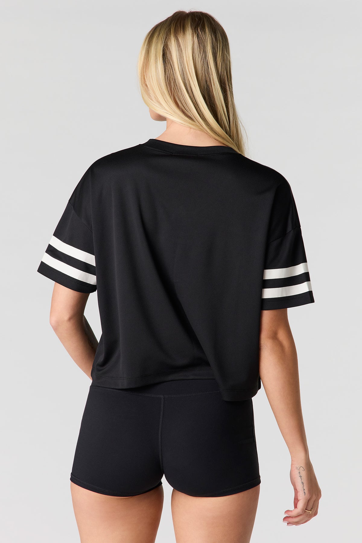Alt View 2. Graphic Boxy Crop Jersey - Solid Black