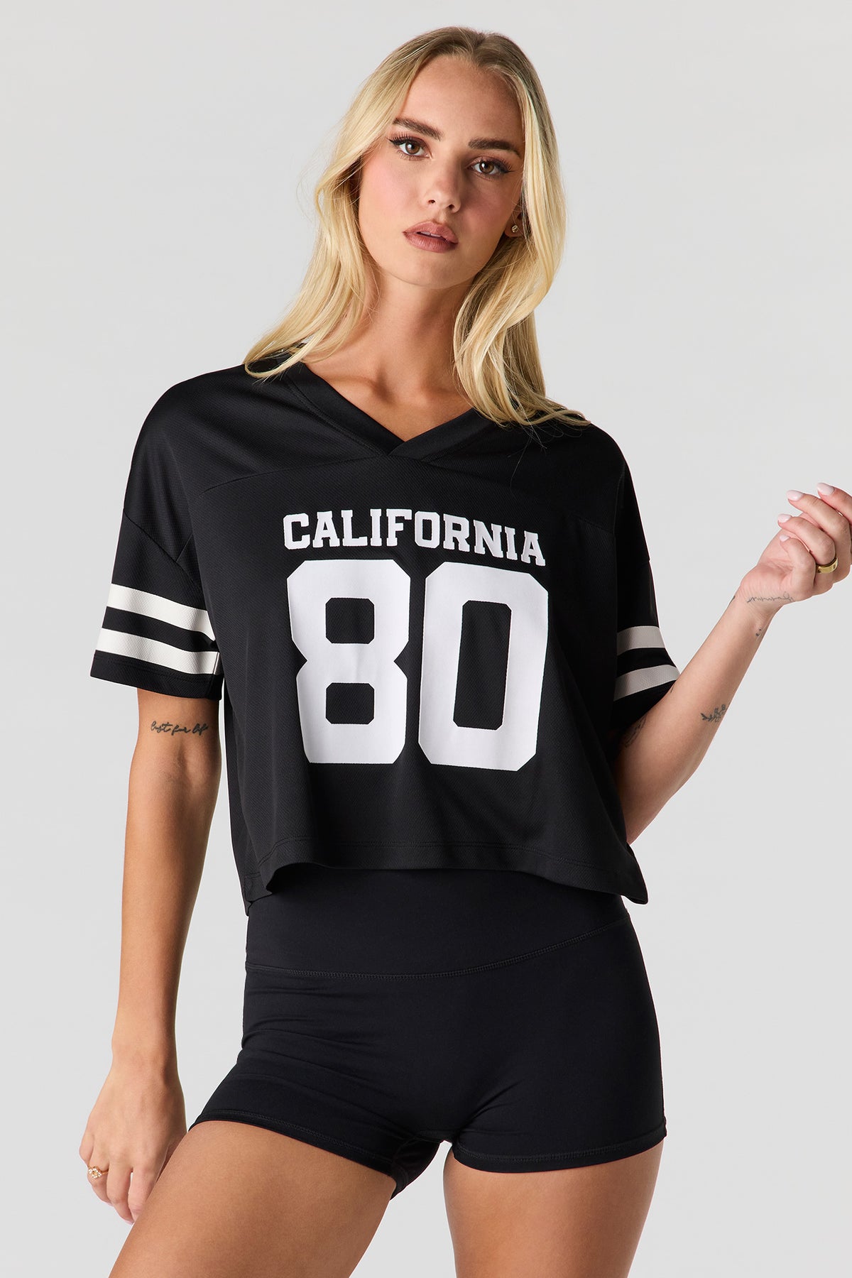 Graphic Boxy Crop Jersey - Solid Black