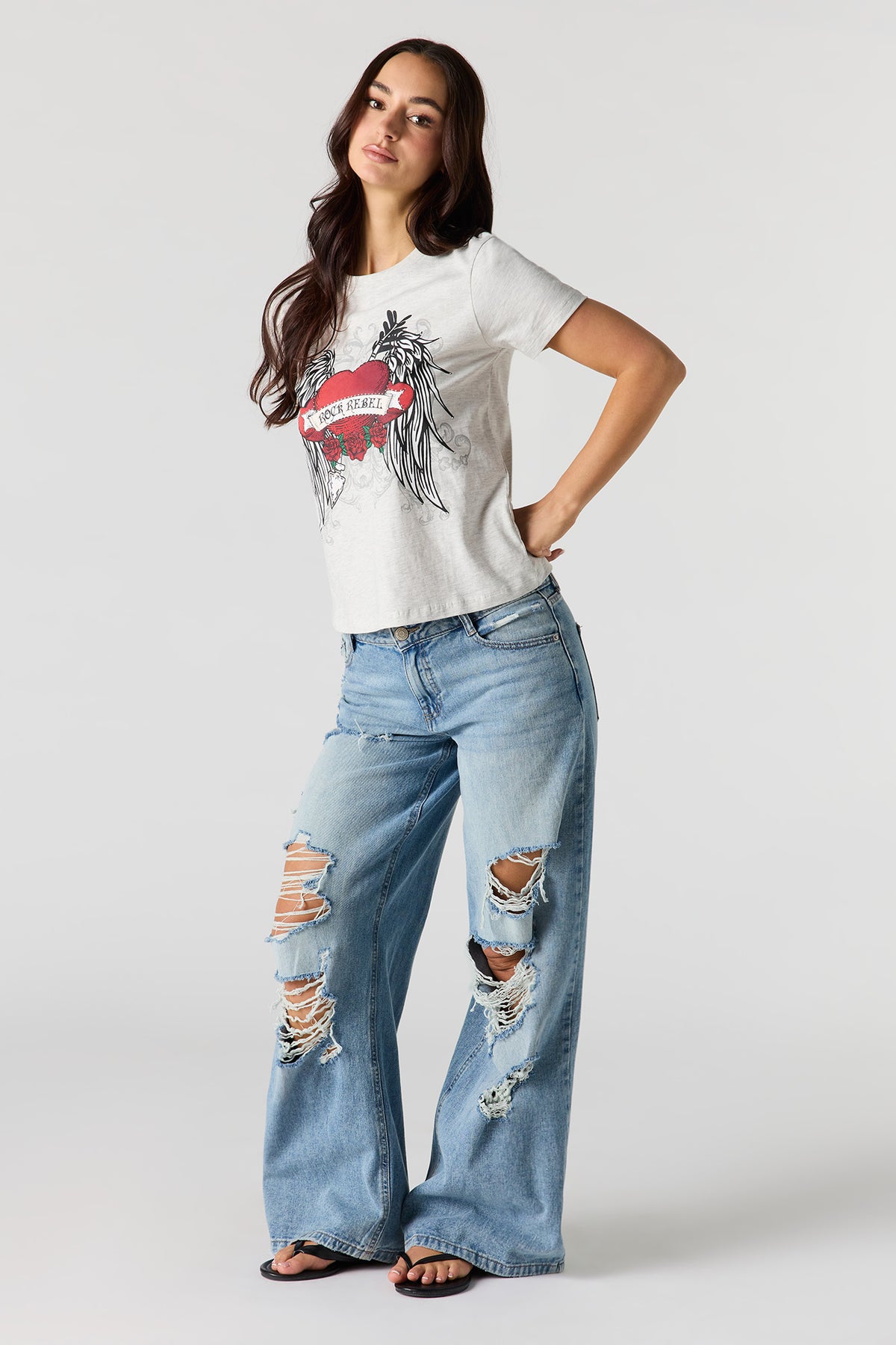 Graphic Boyfriend T-Shirt - Heather Grey