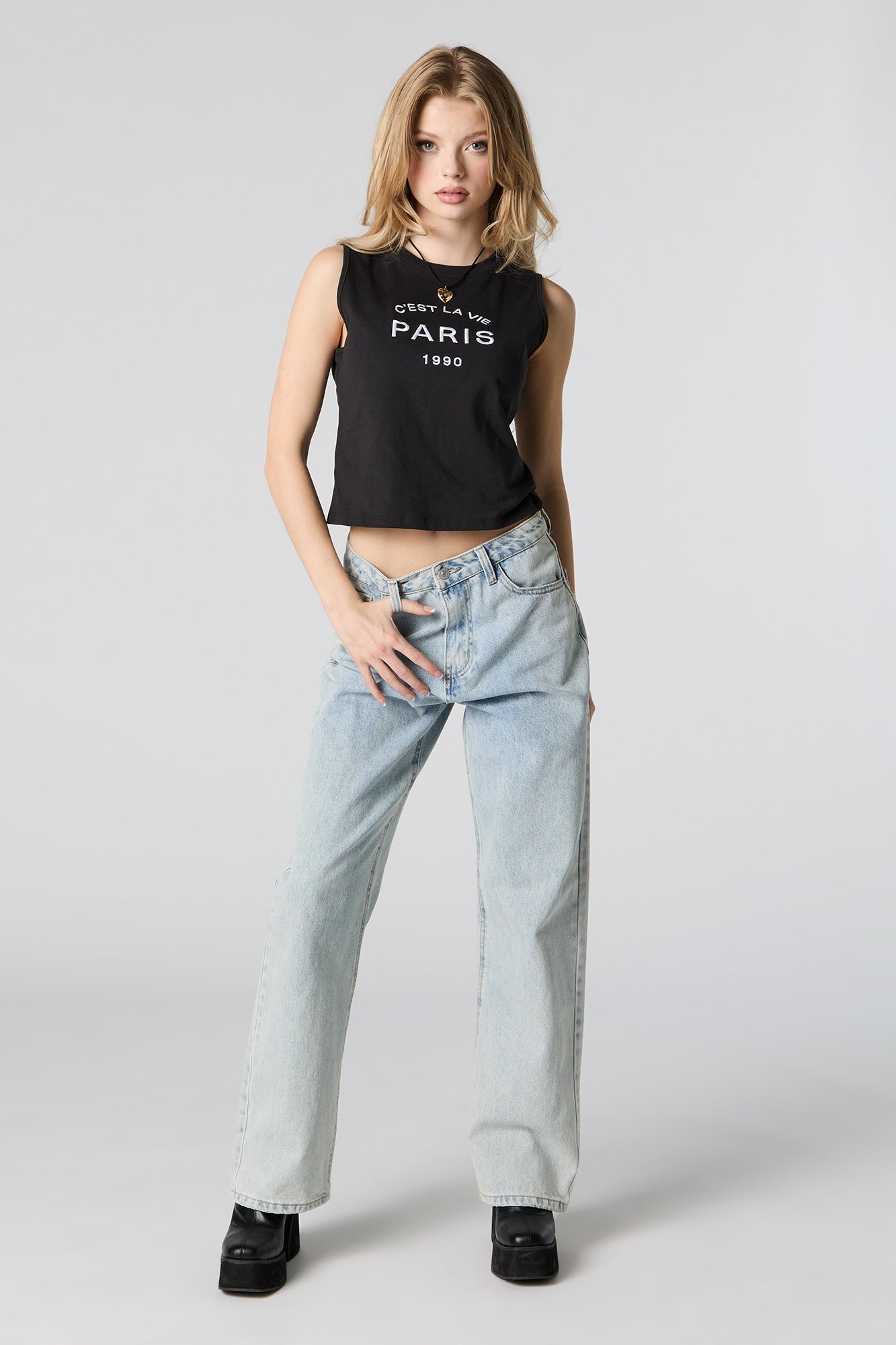 Paris Embroidered Cropped Tank