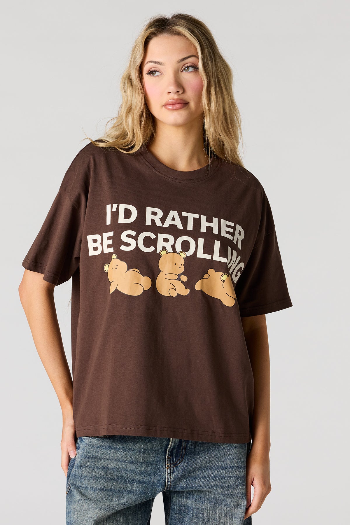 Graphic Oversized Boxy T-Shirt - Brown