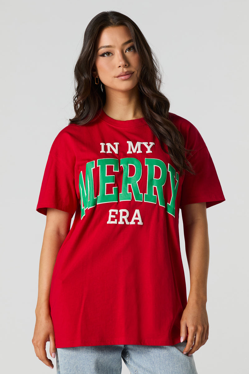 Christmas In My Merry Era Puffed Print Oversized T-Shirt