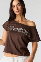T-shirt imprimé à épaules dénudées