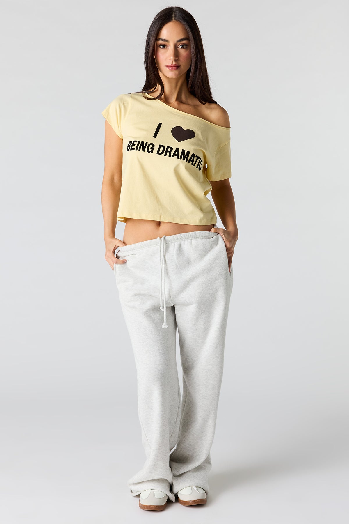 Alt View 3. Off Shoulder Graphic T-Shirt - Yellow