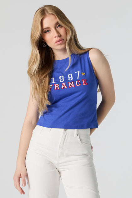 1997 France Embroidered Cropped Tank