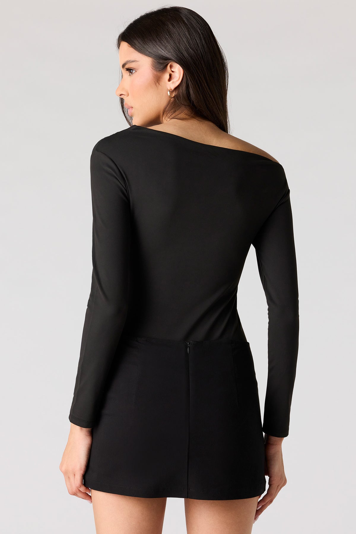 Alt View 2. Contour Off Shoulder Long Sleeve Bodysuit - Black