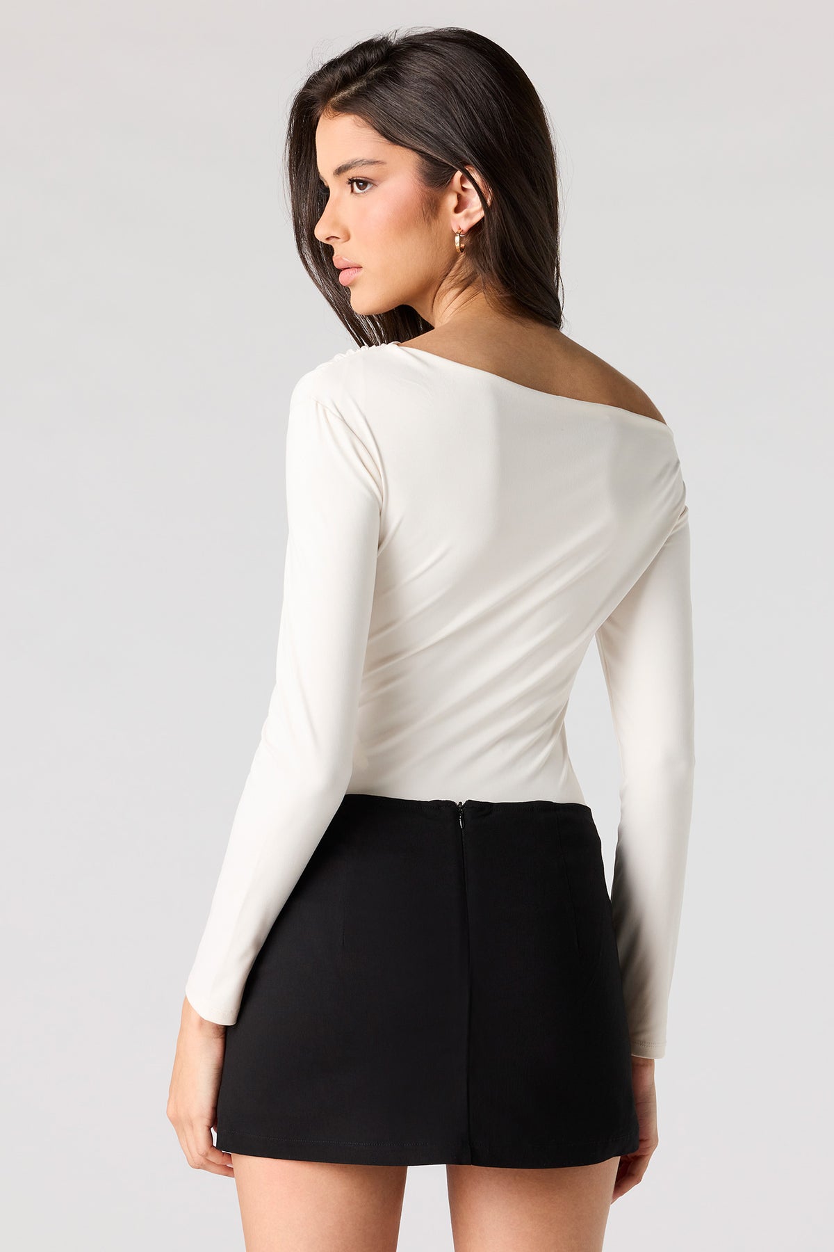 Alt View 2. Contour Off Shoulder Long Sleeve Bodysuit - White