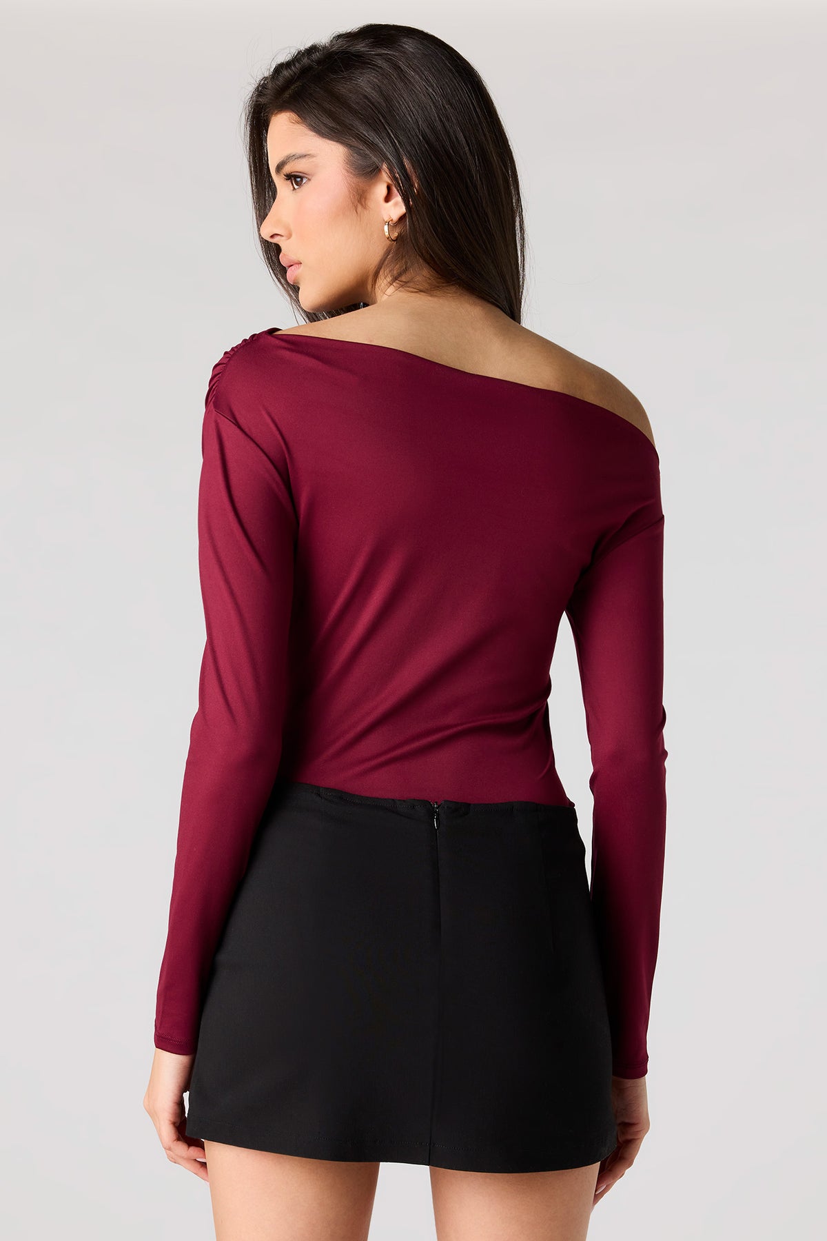 Alt View 2. Contour Off Shoulder Long Sleeve Bodysuit - Wine