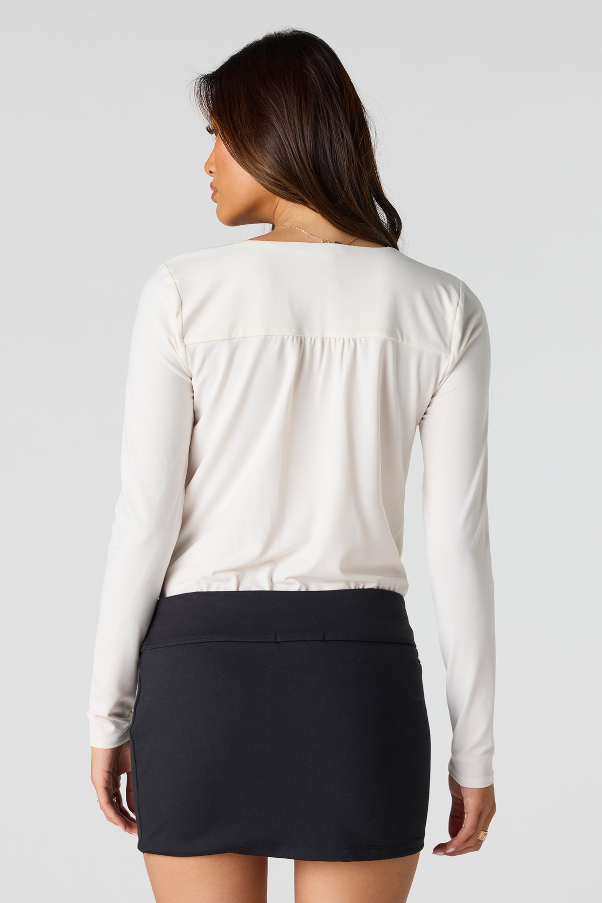 Alt View 2. Contour Surplice Long Sleeve Bodysuit - White
