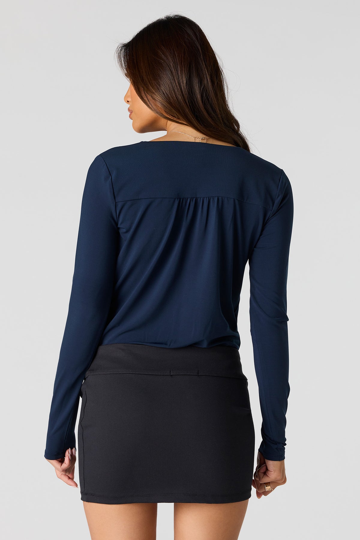 Alt View 2. Contour Surplice Long Sleeve Bodysuit - Navy