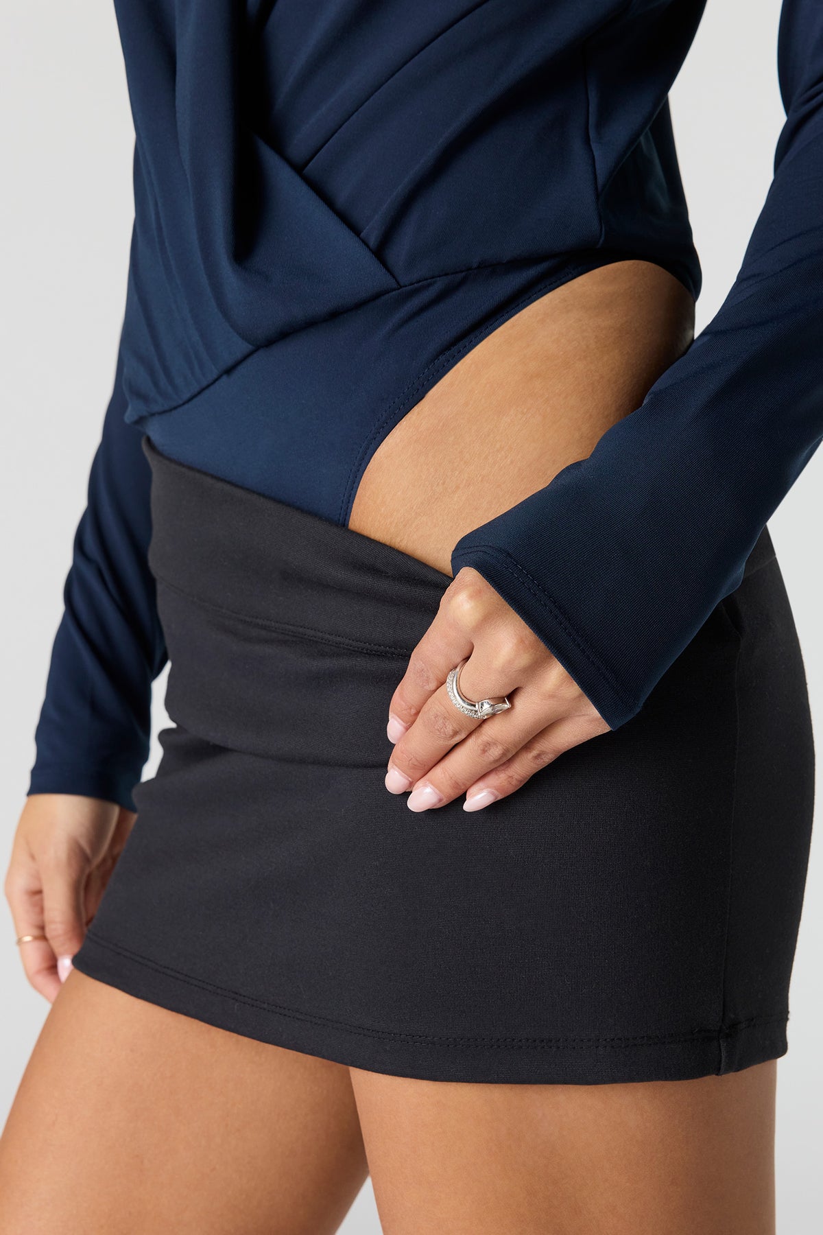 Alt View 4. Contour Surplice Long Sleeve Bodysuit - Navy