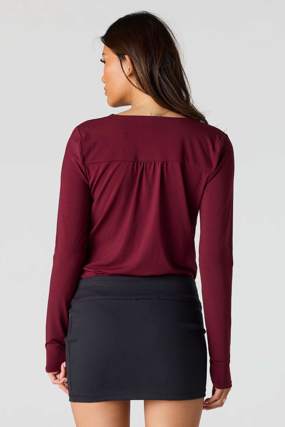 Alt View 2. Contour Surplice Long Sleeve Bodysuit - Wine