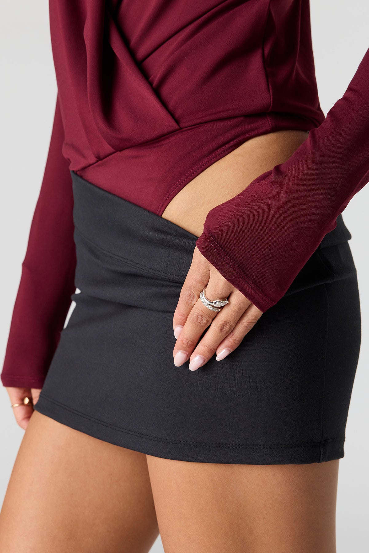 Alt View 4. Contour Surplice Long Sleeve Bodysuit - Wine