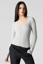 Ribbed Scoop Neck Long Sleeve Top