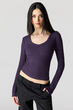Ribbed Scoop Neck Long Sleeve Top