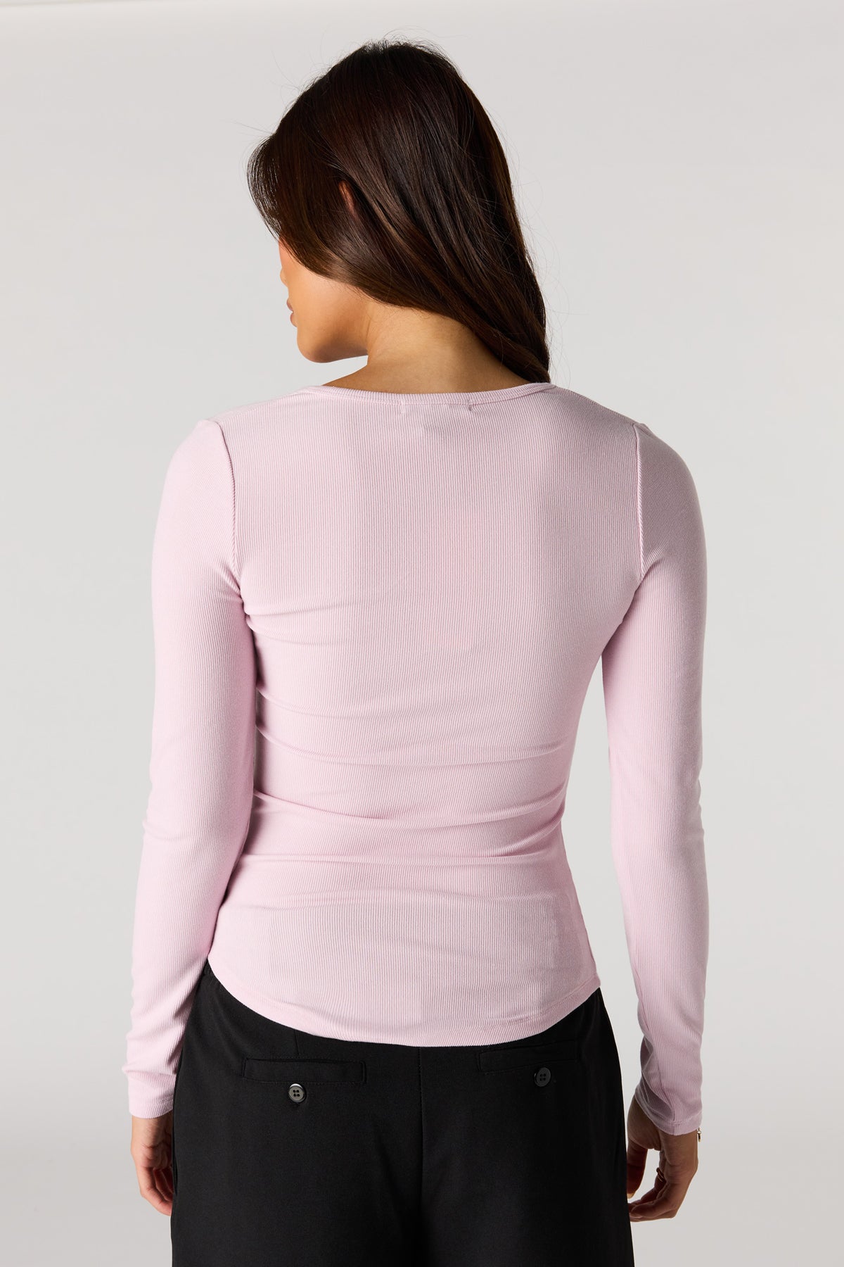 Alt View 2. Ribbed Henley Long Sleeve Top - Lilac