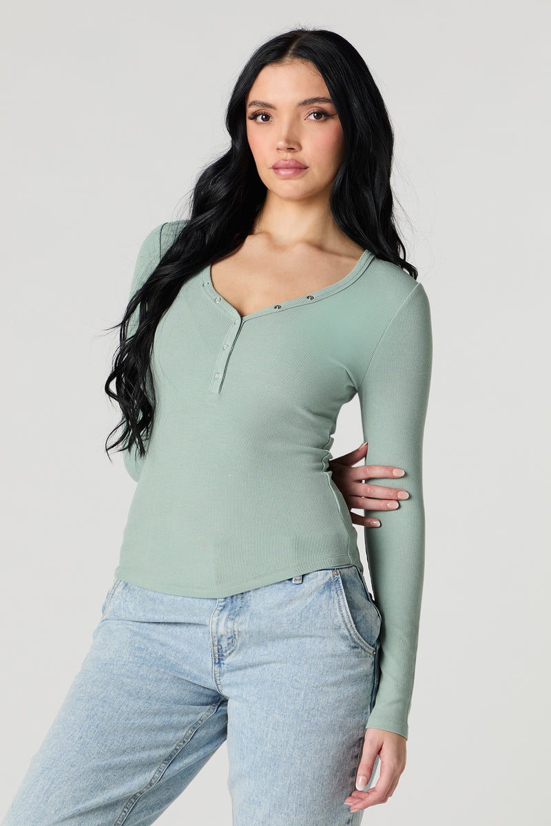 Haut Henley côtelé à manches longues