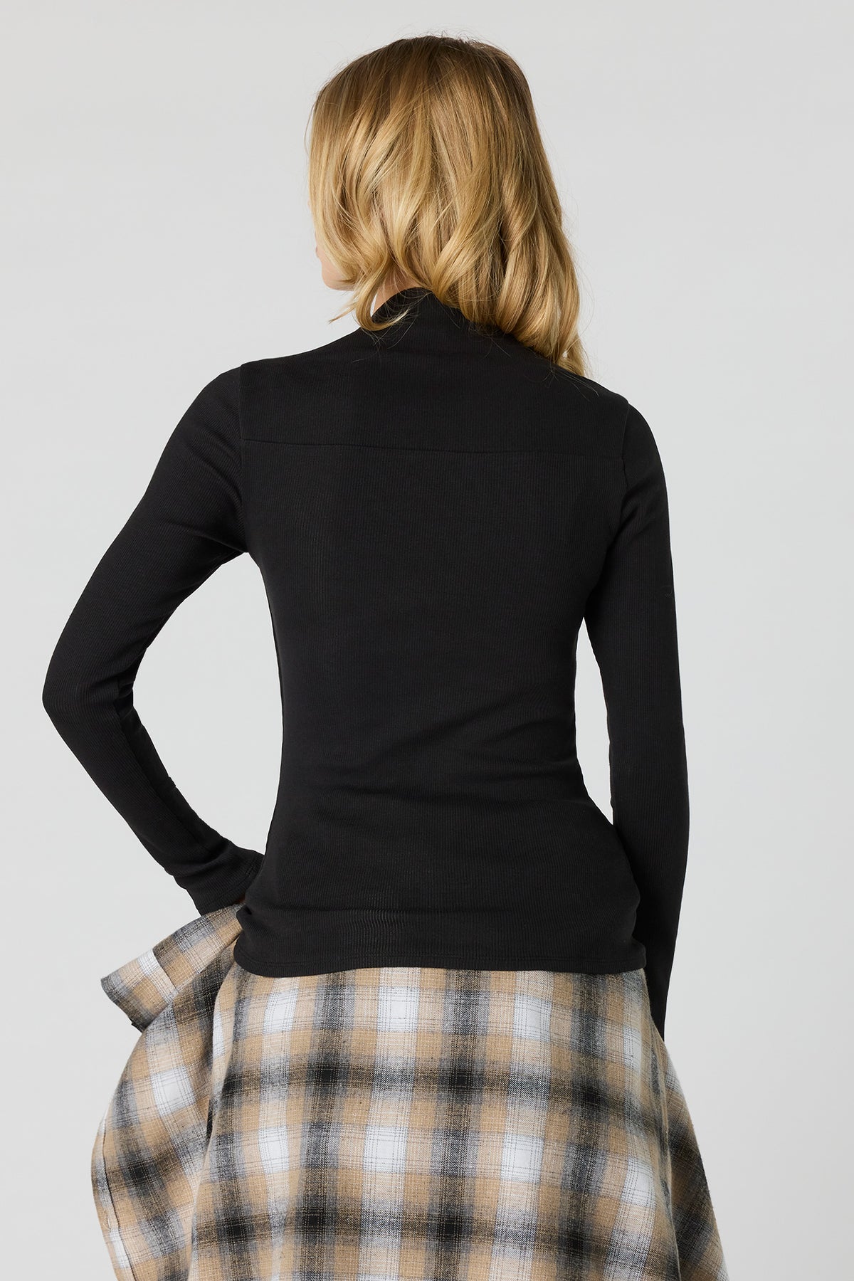 Alt View 2. Ribbed Square Neck Long Sleeve Top - Black