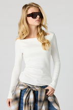 Ribbed Square Neck Long Sleeve Top
