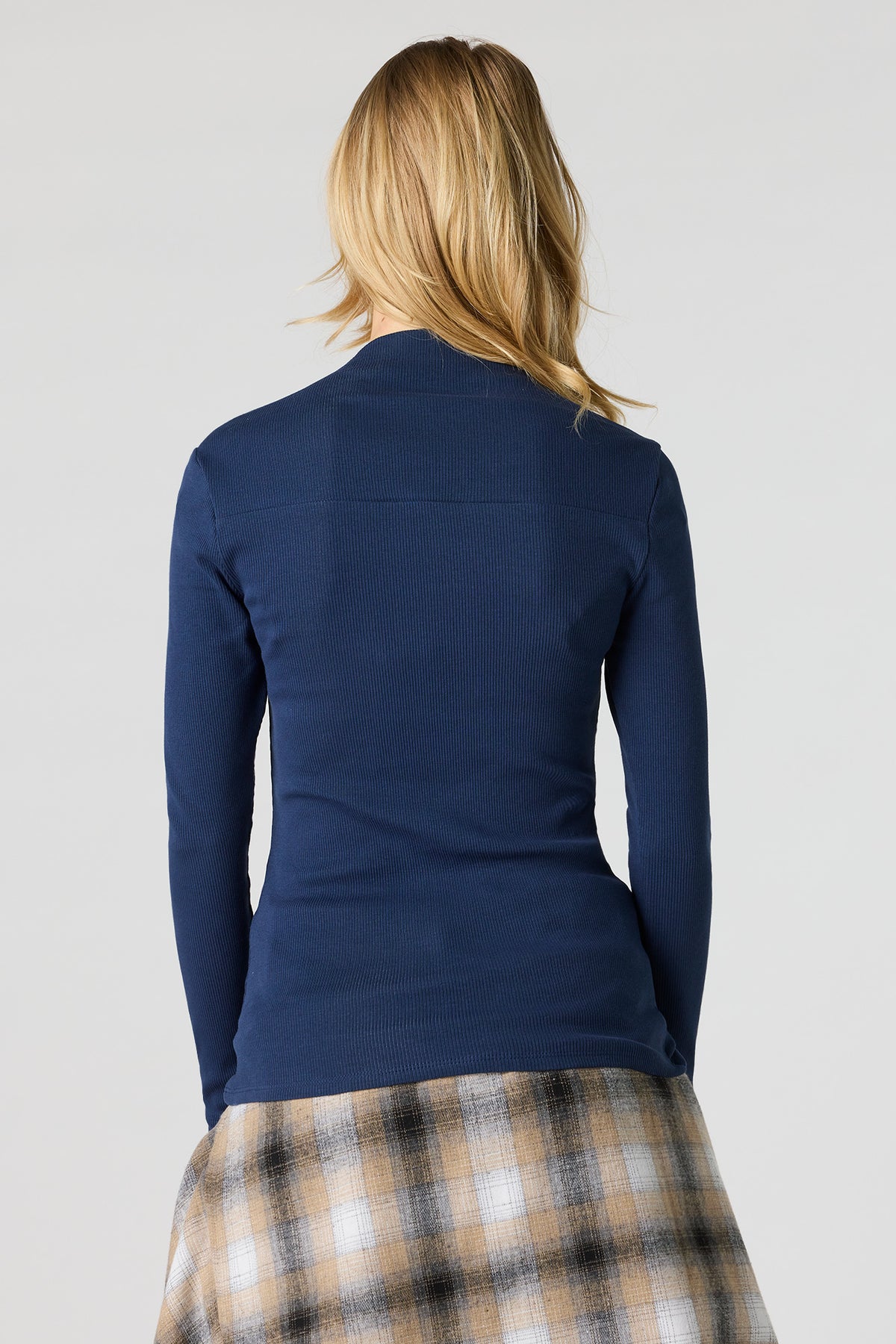 Alt View 2. Ribbed Square Neck Long Sleeve Top - Navy
