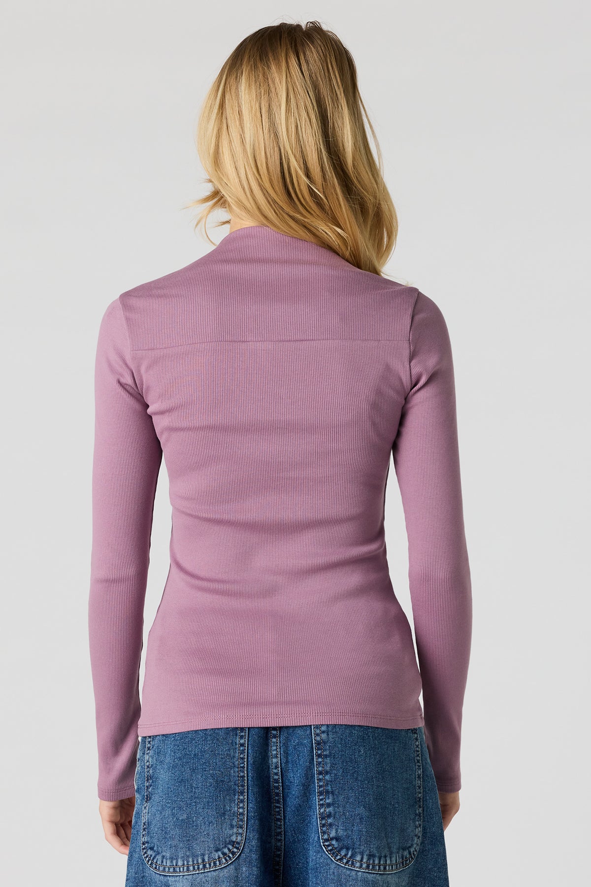 Alt View 2. Ribbed Square Neck Long Sleeve Top - Purple