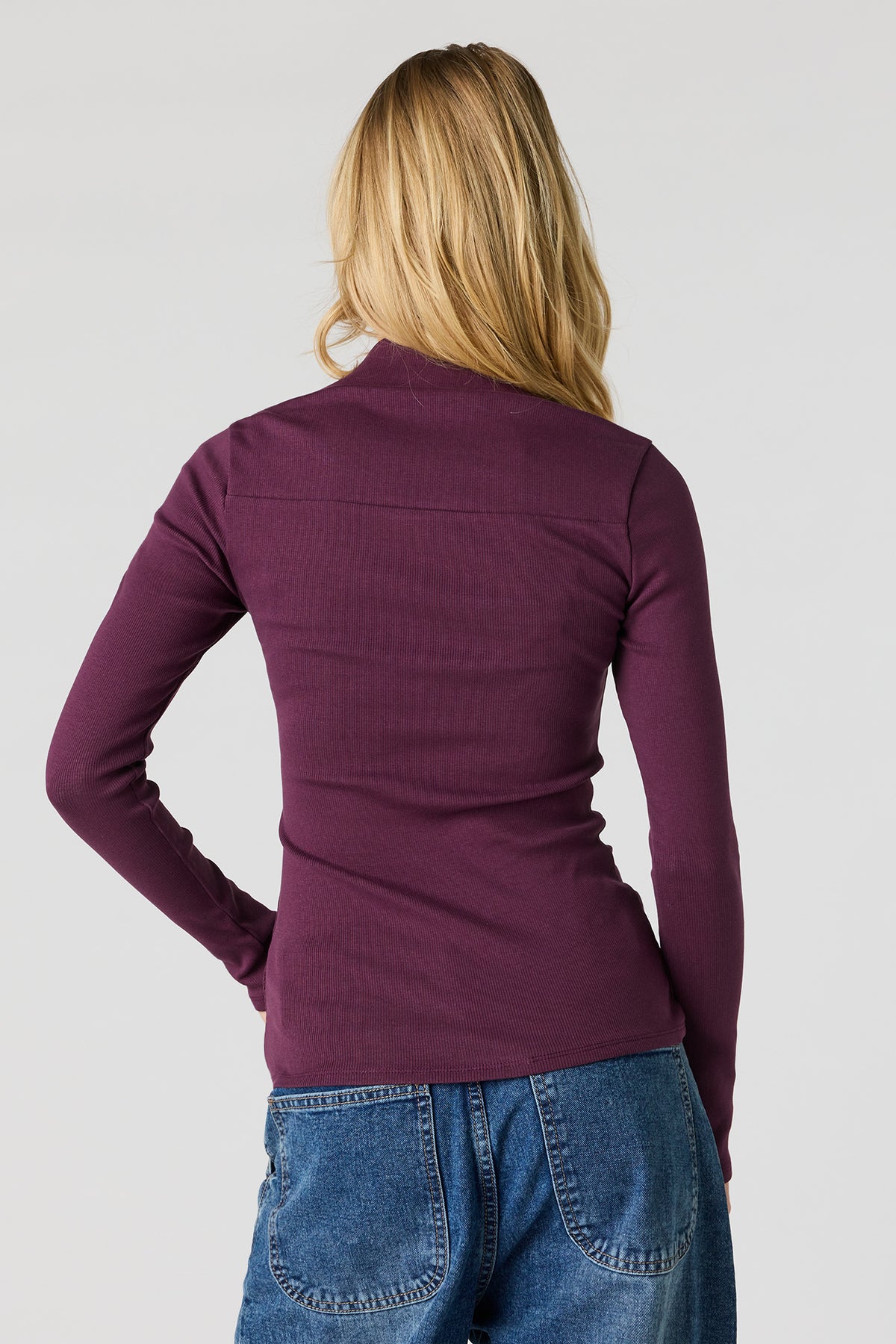 Alt View 2. Ribbed Square Neck Long Sleeve Top - Dark Purple