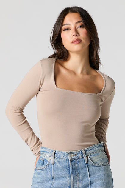 Square Neck Long Sleeve Top