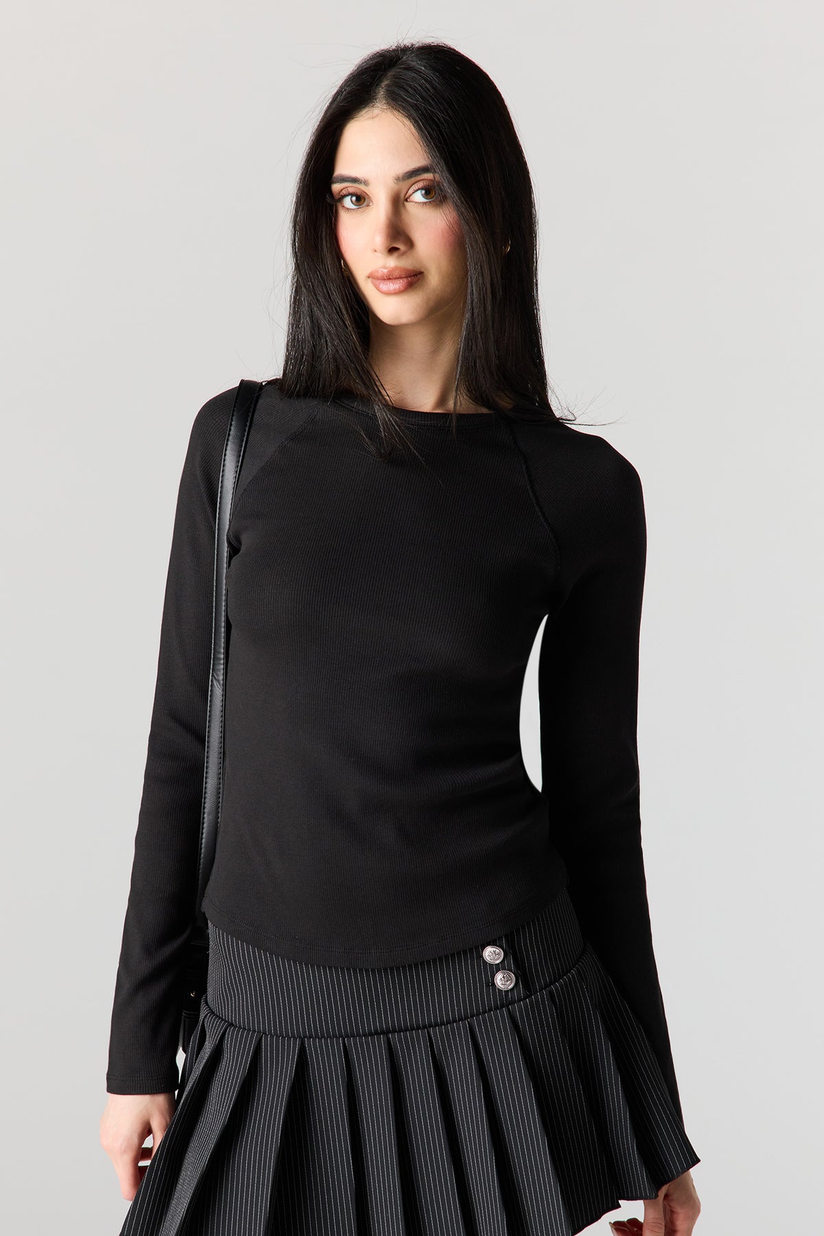 Ribbed Long Sleeve Top - Black