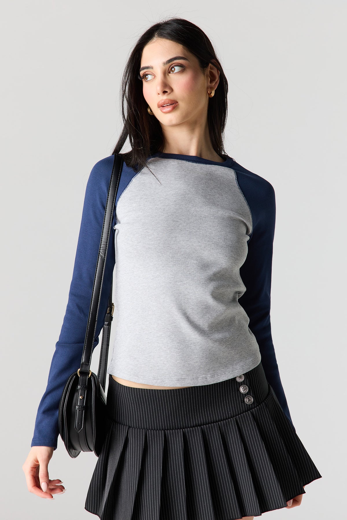 Ribbed Long Sleeve Top - Heather Grey