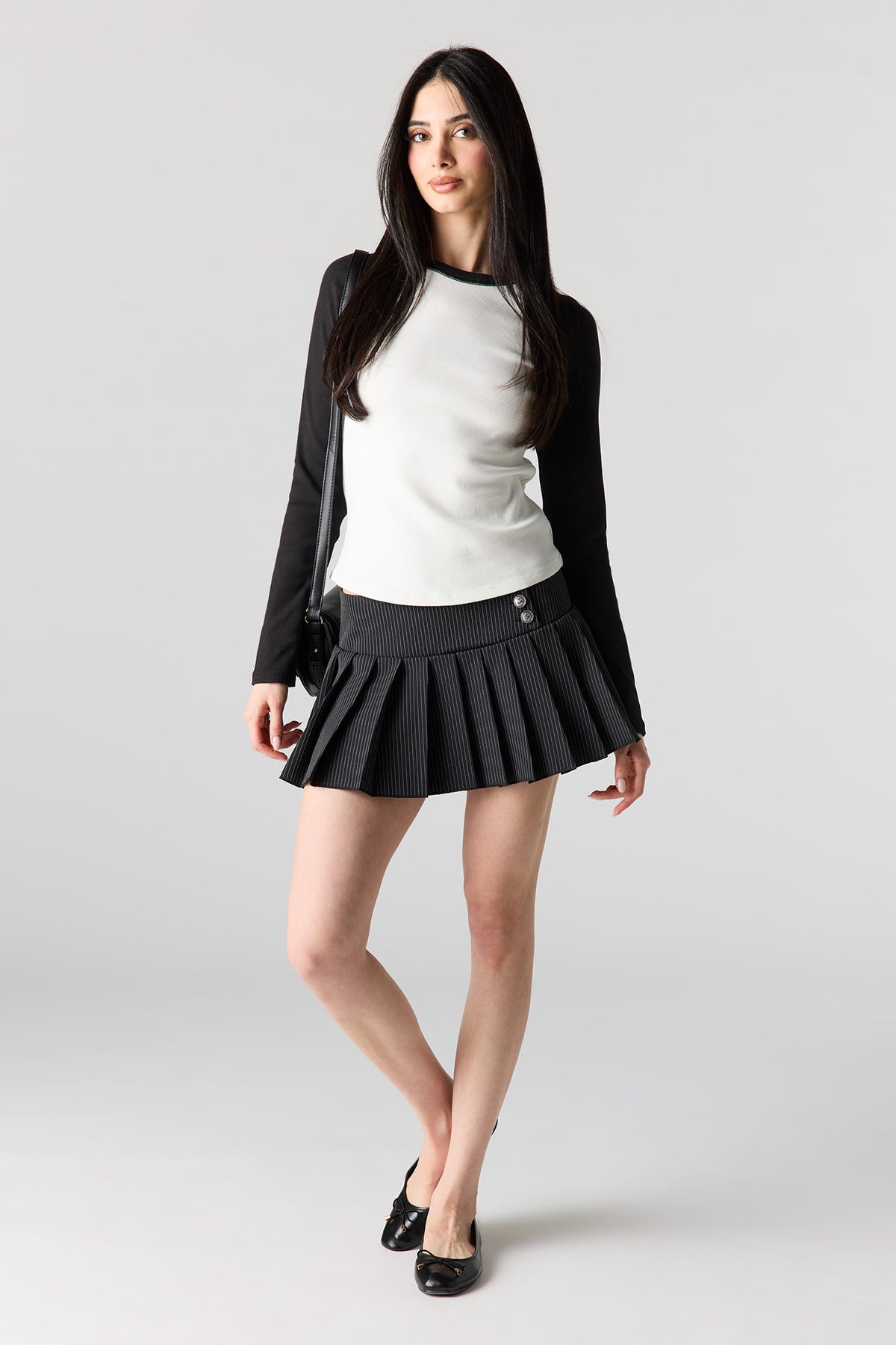 Alt View 3. Ribbed Long Sleeve Top - White
