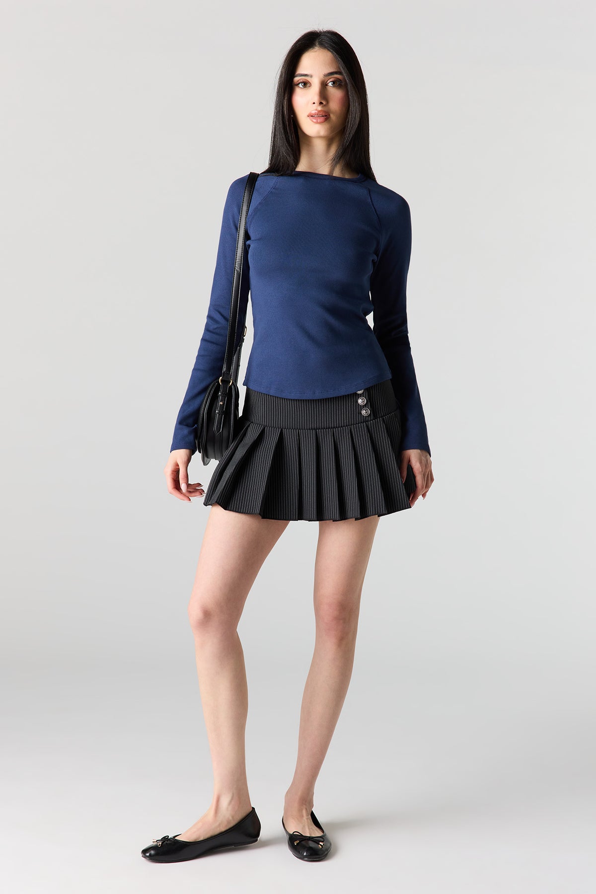 Alt View 3. Ribbed Long Sleeve Top - Navy