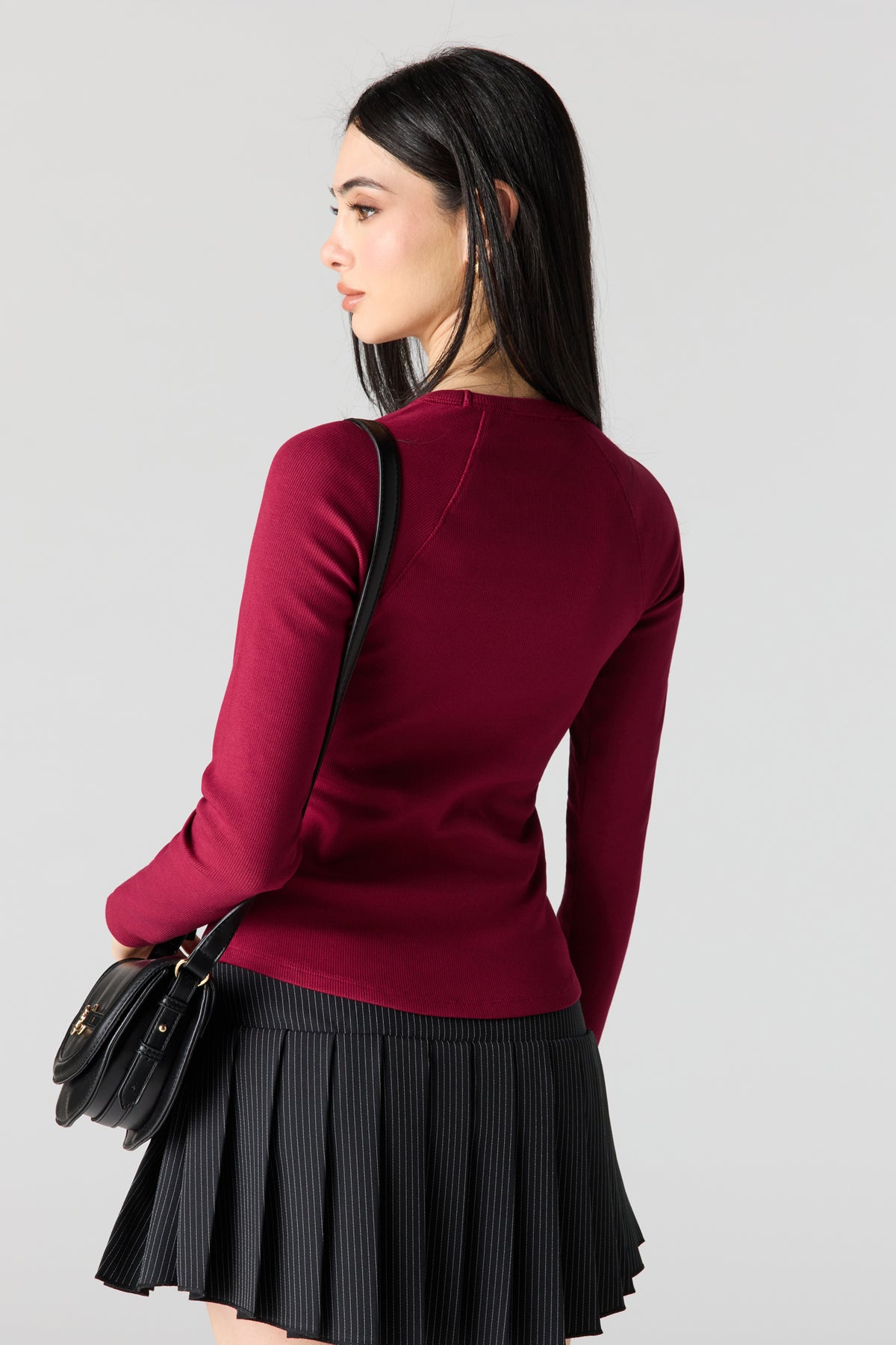 Alt View 2. Ribbed Long Sleeve Top - Red